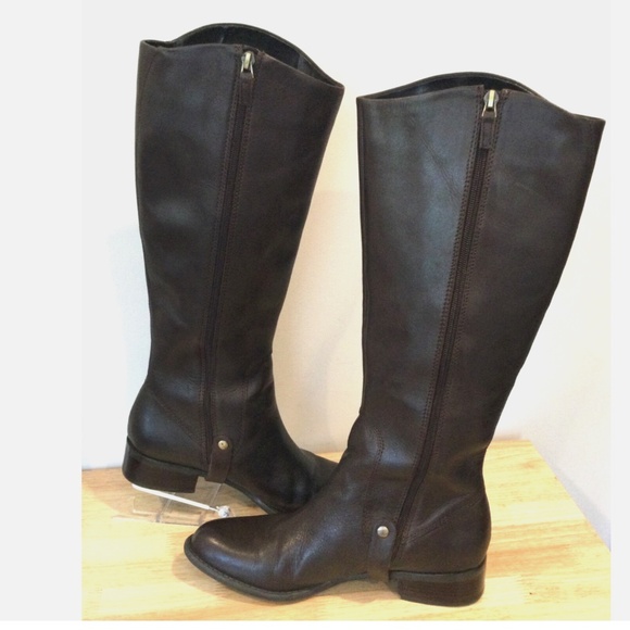 Franco Sarto Clara Riding Boots Size 9.5 Leather Upper Brown Knee High - Picture 3 of 12